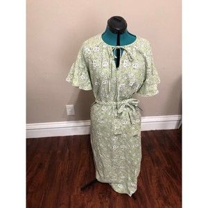 🧺Maggy London Sage Green Floral Flutter Bell Sleeve Linen Blend Dress, NWT sz 8